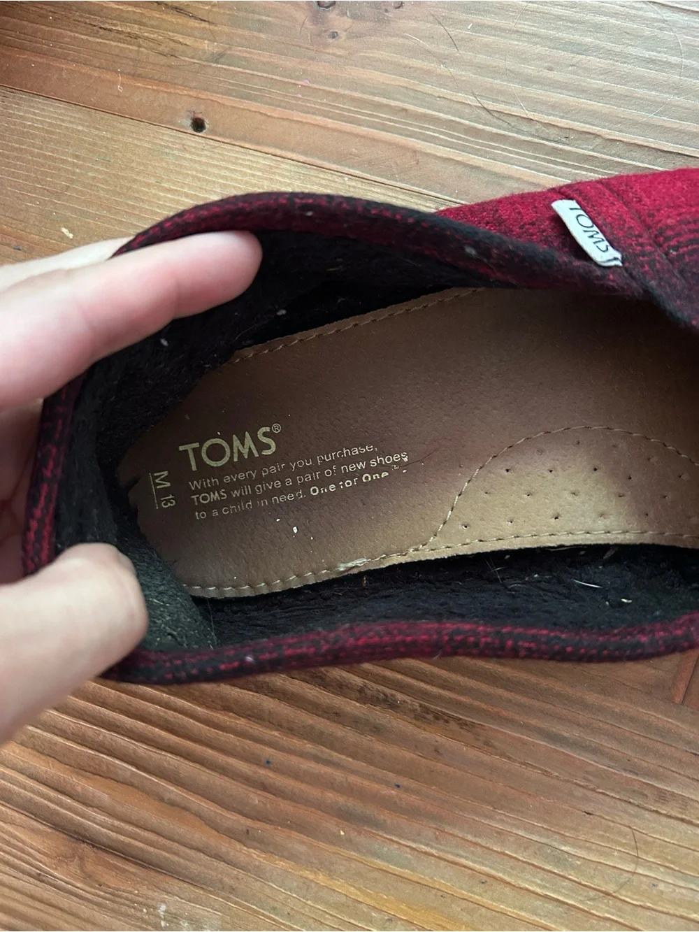 TOMS Red and Black Plaid Slip-On Shoe - Picture 2 of 4